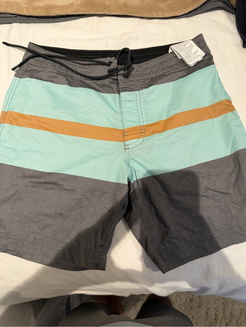RVCA Men's Gray, Aqua & Orange Stripe Swim Trunks
